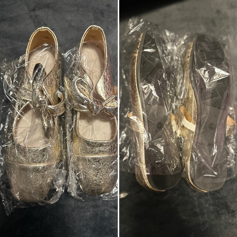 Gold Metallic Ballet Flats with Bow